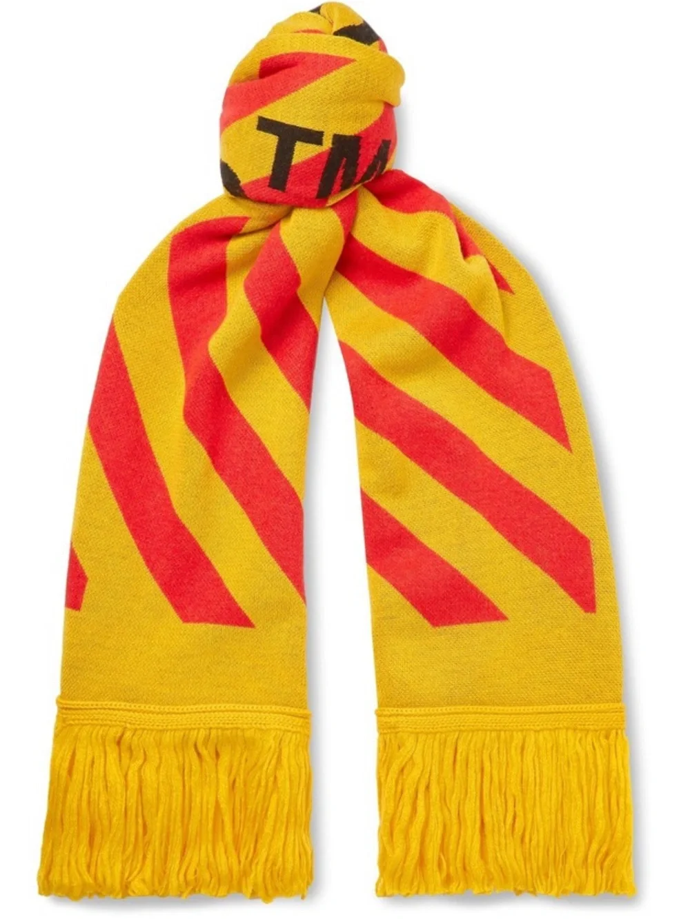 Off-White Fringed Logo Intarsia Knit Scarf Yellow Red Arrow Logo BNWOT
